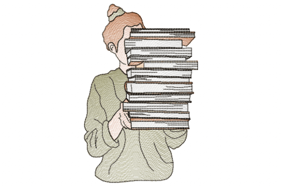 Girl and Books Embroidery Design Review for Apparel Projects
